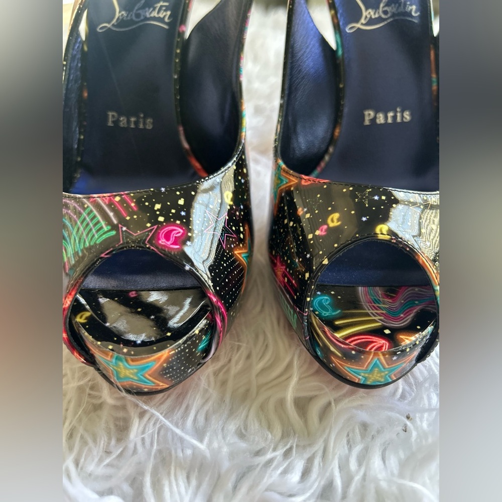 Christian Louboutin Multicolor Patent Leather Star Slingback Heels 38 - Picture 12 of 17